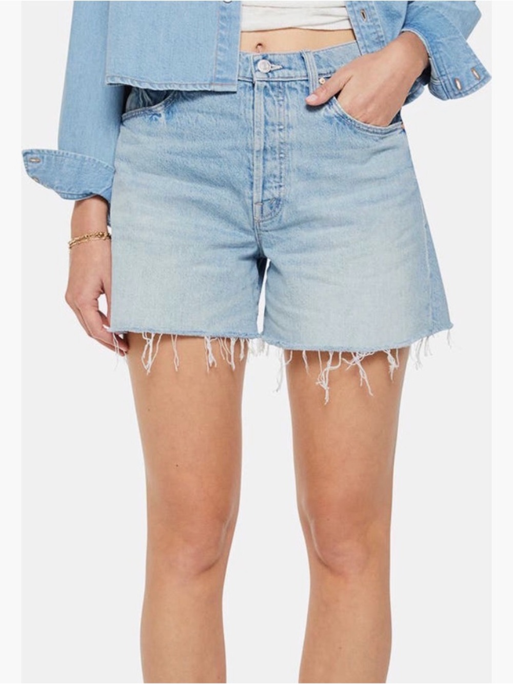 NWT MOTHER The Extra Mile Cutoff Short Head Rush Light Blue SZ 27 RV $238 - Picture 2 of 16